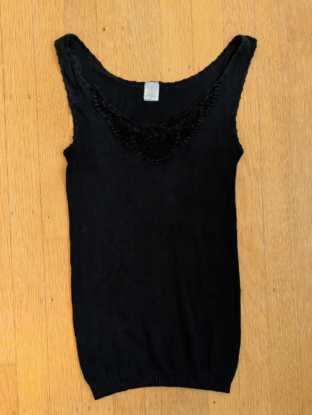 Hanro Black Silk Lace-Trim Tank Top